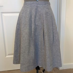 Uniqlo Linen Blend Pleated Skirt Chambray Blue Sz Sm Pockets!